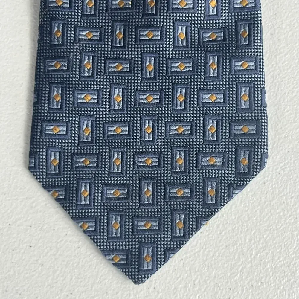 Robert Talbott Best Of Class Men's Neck Tie Woven Silk Blue Yellow Geometric
